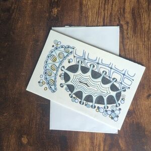 🌻 5/$20 Handmade Floral Zentangle Blanm Card- Blue,Yellow & Black